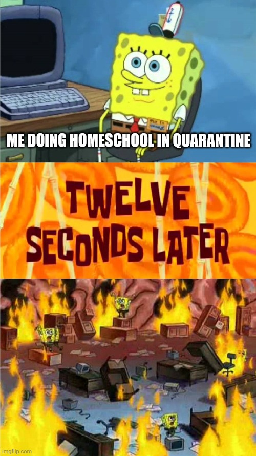 Quarantine HW | ME DOING HOMESCHOOL IN QUARANTINE | image tagged in spongebob office rage | made w/ Imgflip meme maker