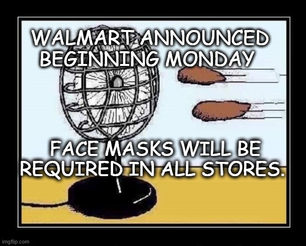 Hittin' the Fan | WALMART ANNOUNCED BEGINNING MONDAY; FACE MASKS WILL BE REQUIRED IN ALL STORES. | image tagged in politics | made w/ Imgflip meme maker