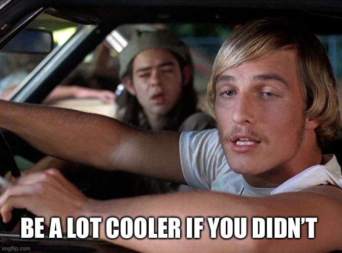 Dazed and confuzzled | BE A LOT COOLER IF YOU DIDN’T | image tagged in dazed  confused wooderson | made w/ Imgflip meme maker