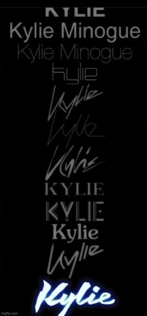 Kylie fonts through the years. Now I just gotta find out how to get these on my device... | image tagged in kylie fonts,fonts,font,cool,meanwhile on imgflip,pop music | made w/ Imgflip meme maker