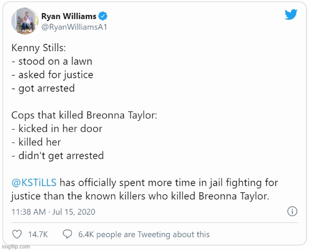 Cringing at the multiple ironies (read: racism) in law enforcement this tweet exposes. Thanks Kenny Stills & Co. #JusticeForBreo | image tagged in police brutality,black lives matter,blacklivesmatter,cops,arrested,justice | made w/ Imgflip meme maker