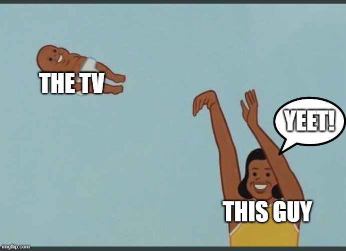 baby yeet | THIS GUY THE TV YEET! | image tagged in baby yeet | made w/ Imgflip meme maker