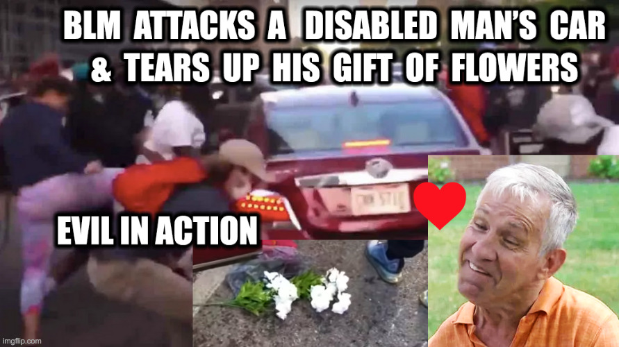 Man with Cerebral Palsy was attacked by BLM rioters. He had just bought some flowers, apparently as a gift to someone special. | image tagged in blm,riots,protests,violence,memes,black lives matter | made w/ Imgflip meme maker