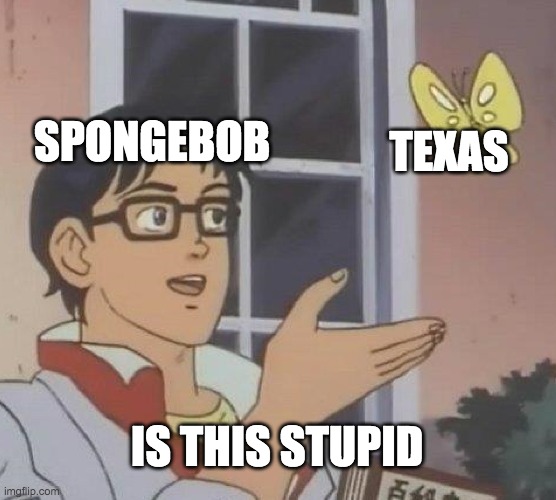 Is This A Pigeon Meme | SPONGEBOB; TEXAS; IS THIS STUPID | image tagged in memes,is this a pigeon | made w/ Imgflip meme maker