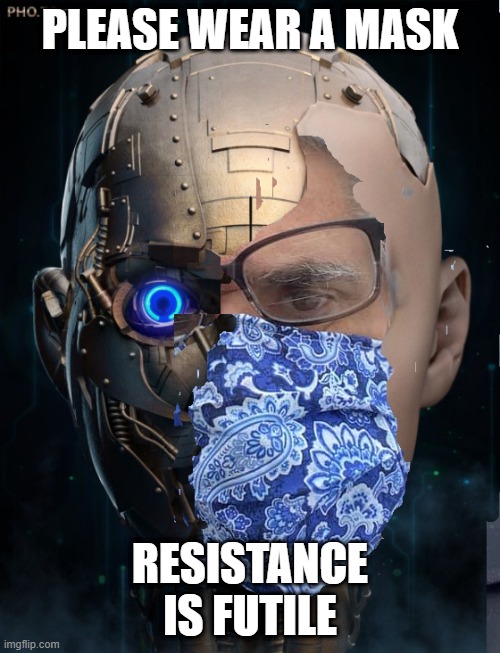Please Wear a Mask...Resistance is Futile | PLEASE WEAR A MASK; RESISTANCE IS FUTILE | image tagged in covid-19,covid19,coronavirus,mask | made w/ Imgflip meme maker