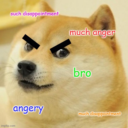 Doge Meme | such disappointment much anger bro angery much disappointment | image tagged in memes,doge | made w/ Imgflip meme maker