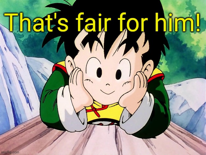 Cute Gohan (DBZ) | That's fair for him! | image tagged in cute gohan dbz | made w/ Imgflip meme maker