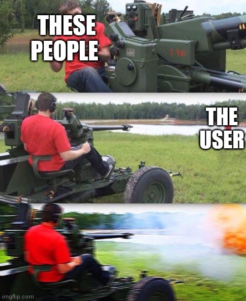 Cannon destruction | THESE PEOPLE THE USER | image tagged in cannon destruction | made w/ Imgflip meme maker