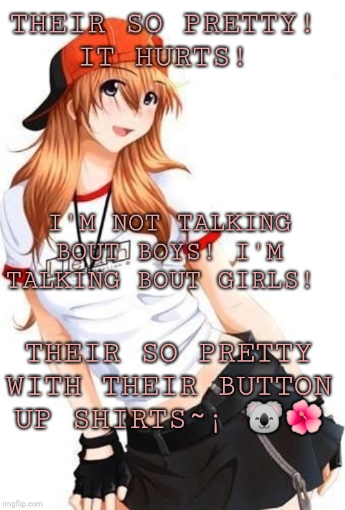 THEIR SO PRETTY! 
IT HURTS! I'M NOT TALKING BOUT BOYS! I'M TALKING BOUT GIRLS! THEIR SO PRETTY WITH THEIR BUTTON UP SHIRTS~¡ 🐨🌺 | made w/ Imgflip meme maker