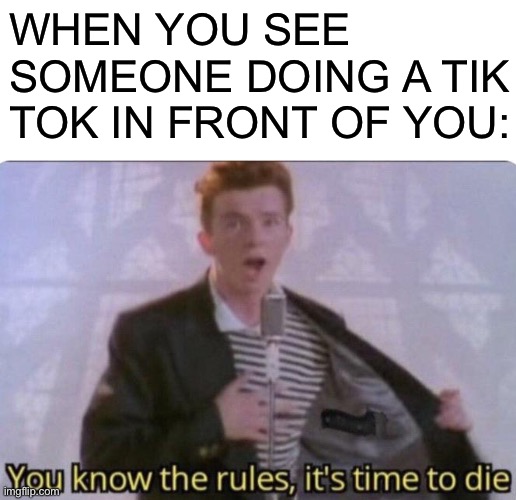You know the rule and so do I | WHEN YOU SEE SOMEONE DOING A TIK TOK IN FRONT OF YOU: | image tagged in rick astley you know the rules,memes | made w/ Imgflip meme maker