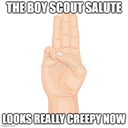 boy scout salute | THE BOY SCOUT SALUTE; LOOKS REALLY CREEPY NOW | image tagged in funny | made w/ Imgflip meme maker