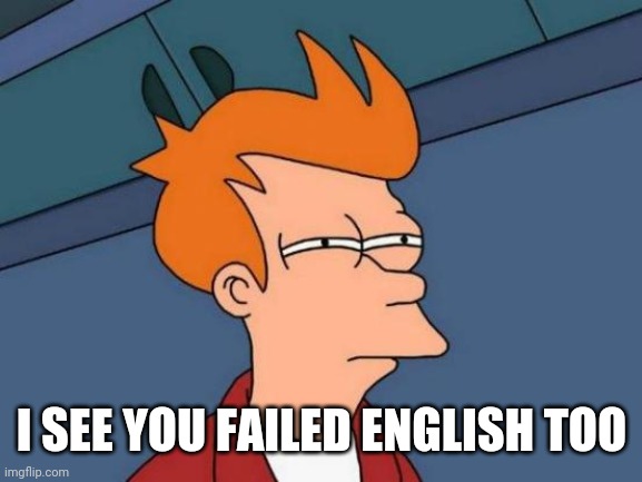 Futurama Fry Meme | I SEE YOU FAILED ENGLISH TOO | image tagged in memes,futurama fry | made w/ Imgflip meme maker