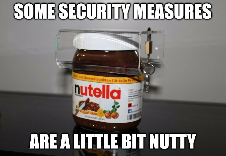 SOME SECURITY MEASURES; ARE A LITTLE BIT NUTTY | made w/ Imgflip meme maker