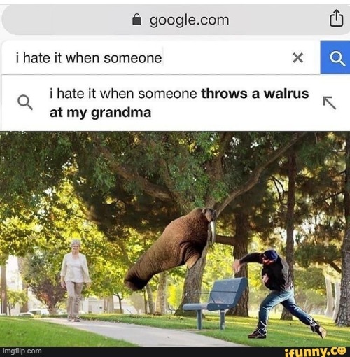 Same | image tagged in grandma,walrus | made w/ Imgflip meme maker