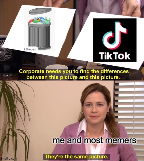 trash and tie tok.... no difference |  me and most memers | image tagged in memes,they're the same picture | made w/ Imgflip meme maker