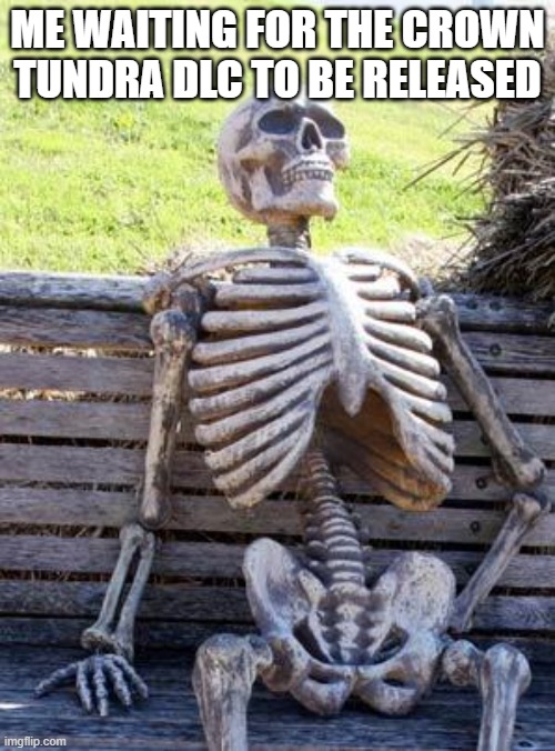 Waiting Skeleton | ME WAITING FOR THE CROWN TUNDRA DLC TO BE RELEASED | image tagged in memes,waiting skeleton | made w/ Imgflip meme maker