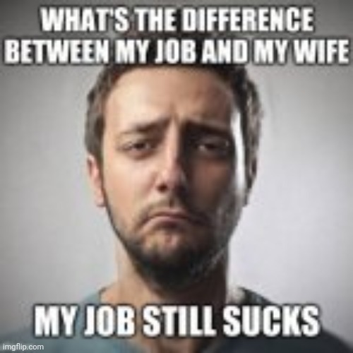 Repost of my most under appreciated meme | image tagged in repost,wife,sucks,work sucks,job | made w/ Imgflip meme maker