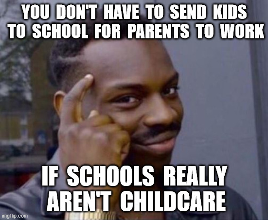 It's true | YOU  DON'T  HAVE  TO  SEND  KIDS  TO  SCHOOL  FOR  PARENTS  TO  WORK; IF  SCHOOLS  REALLY  AREN'T  CHILDCARE | image tagged in covid-19,schools,parents,work,funny,memes | made w/ Imgflip meme maker