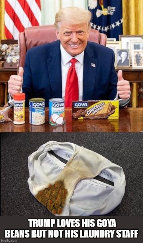 Thumbs up to Goya | TRUMP LOVES HIS GOYA BEANS BUT NOT HIS LAUNDRY STAFF | image tagged in donald trump approves,goya,beans,dirty laundry | made w/ Imgflip meme maker