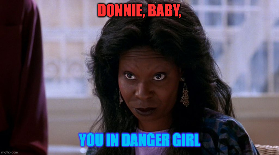 Molly, you in danger girl | DONNIE, BABY, YOU IN DANGER GIRL | image tagged in whoopighost,republicans,democrats,trumpers | made w/ Imgflip meme maker