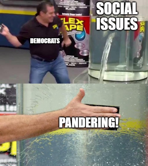 Flex Tape | SOCIAL ISSUES; DEMOCRATS; PANDERING! | image tagged in flex tape | made w/ Imgflip meme maker