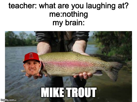 Name Pun | teacher: what are you laughing at?
me:nothing
my brain:; MIKE TROUT | image tagged in memes,name pun,sports,mlb,mike trout | made w/ Imgflip meme maker