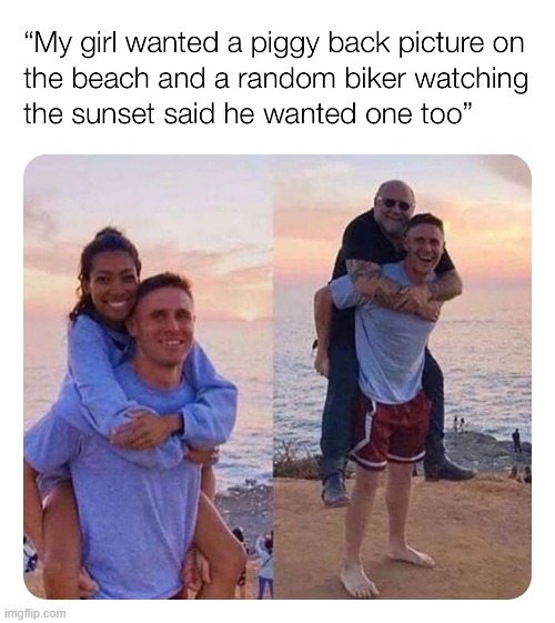 This is biker. Biker is cool. Be like biker. | image tagged in wholesome,repost,biker,bikers,sunset,ocean | made w/ Imgflip meme maker