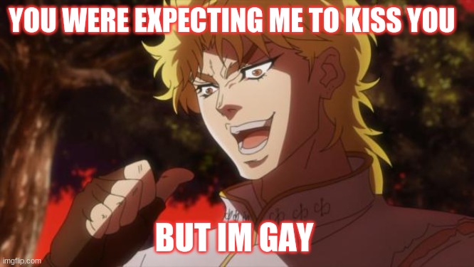 your not the one for me | YOU WERE EXPECTING ME TO KISS YOU; BUT IM GAY | image tagged in but it was me dio | made w/ Imgflip meme maker
