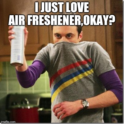 air freshener sheldon cooper | I JUST LOVE AIR FRESHENER,OKAY? | image tagged in air freshener sheldon cooper | made w/ Imgflip meme maker