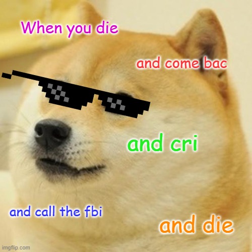 Doge | When you die; and come bac; and cri; and call the fbi; and die | image tagged in memes,doge | made w/ Imgflip meme maker