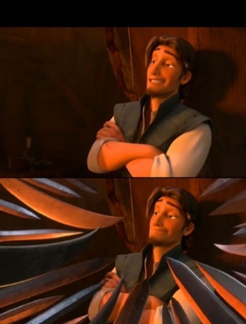 Flynn Rider about to state unpopular opinion then knives Blank Meme Template