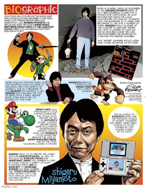 The History of Shigeru Miyamoto! | image tagged in shigeru miyamoto,nintendo,history,biographic,mario | made w/ Imgflip meme maker