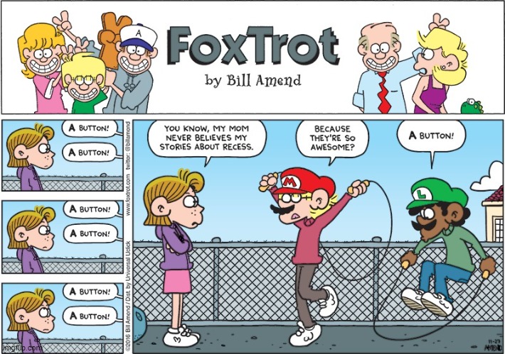 how come THESE stuff NEVER EVER happens at MY school? | image tagged in mario,luigi,comics/cartoons,foxtrot,super mario bros | made w/ Imgflip meme maker