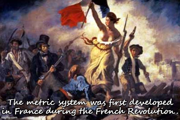 When they correct your reposted meme. History! | The metric system was first developed in France during the French Revolution. | image tagged in french revolution,metric,system,historical meme,historical,history | made w/ Imgflip meme maker