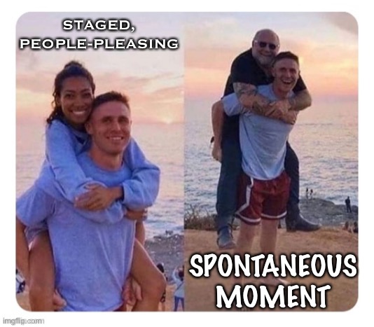 Notice he’s enjoying himself much more on the right? I think it’s this or maybe he just has something he needs to tell his boo | STAGED, PEOPLE-PLEASING SPONTANEOUS MOMENT | image tagged in gay,bikers,biker,happy,ocean,sunset | made w/ Imgflip meme maker