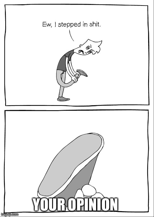 Ew, i stepped in shit | YOUR OPINION | image tagged in ew i stepped in shit | made w/ Imgflip meme maker
