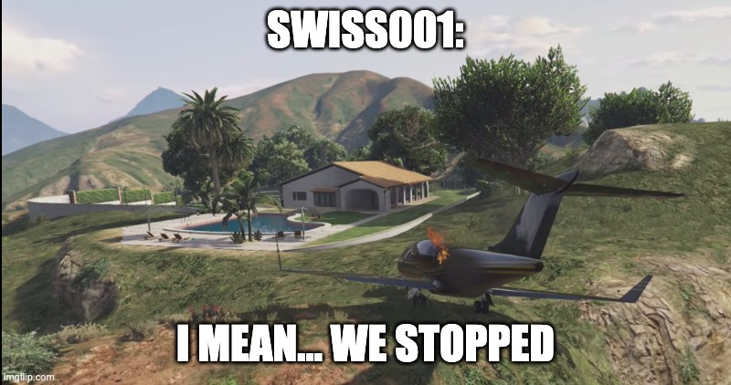 Plane overrun | SWISS001:; I MEAN… WE STOPPED | image tagged in plane overrun | made w/ Imgflip meme maker