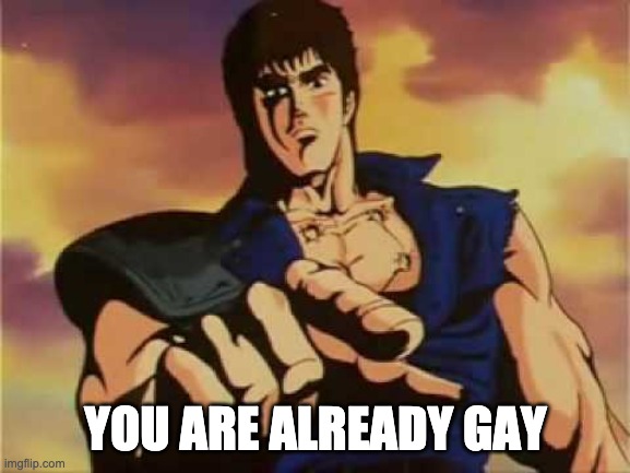Omae wa mou shindeiru | YOU ARE ALREADY GAY | image tagged in omae wa mou shindeiru | made w/ Imgflip meme maker