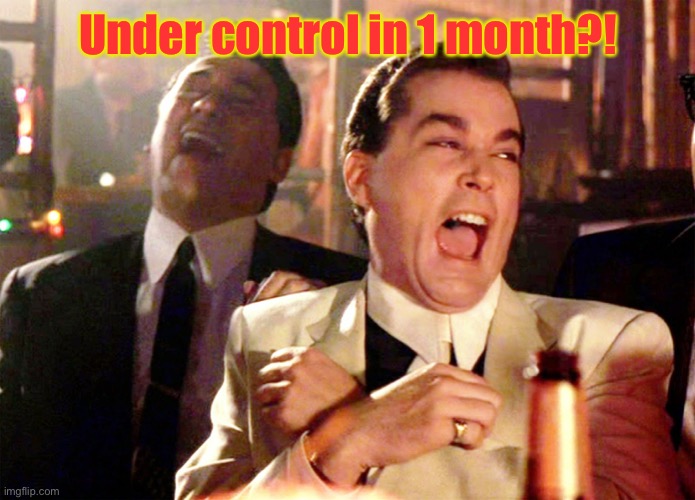 Good Fellas Hilarious Meme | Under control in 1 month?! | image tagged in memes,good fellas hilarious | made w/ Imgflip meme maker