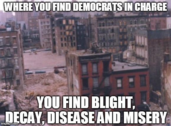 WHERE YOU FIND DEMOCRATS IN CHARGE YOU FIND BLIGHT, DECAY, DISEASE AND MISERY | made w/ Imgflip meme maker