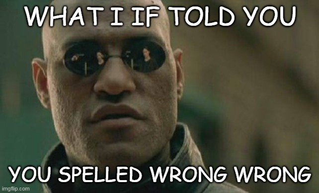 Matrix Morpheus Meme | WHAT I IF TOLD YOU YOU SPELLED WRONG WRONG | image tagged in memes,matrix morpheus | made w/ Imgflip meme maker