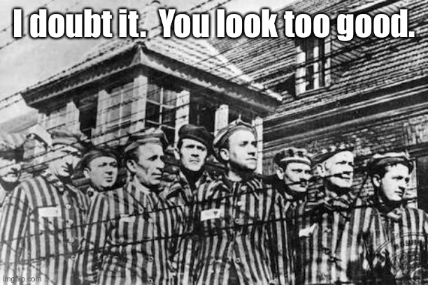 concentration camp | I doubt it.  You look too good. | image tagged in concentration camp | made w/ Imgflip meme maker