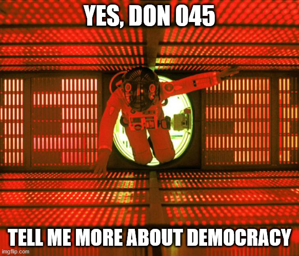 2001 | YES, DON 045; TELL ME MORE ABOUT DEMOCRACY | image tagged in 2001 | made w/ Imgflip meme maker