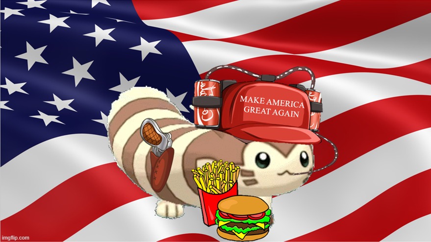Someone put Furret in front of a Soviet flag awhile back. Here's Furret showing his all-American colors. | image tagged in american furret,furret,america | made w/ Imgflip meme maker
