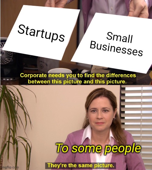 Business | Startups; Small Businesses; To some people | image tagged in memes,they're the same picture | made w/ Imgflip meme maker