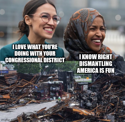 I LOVE WHAT YOU'RE DOING WITH YOUR CONGRESSIONAL DISTRICT; I KNOW RIGHT DISMANTLING AMERICA IS FUN | image tagged in memes | made w/ Imgflip meme maker