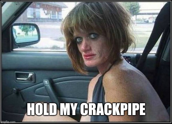 Ugly meth heroin addict Prostitute hoe in car | HOLD MY CRACKPIPE | image tagged in ugly meth heroin addict prostitute hoe in car | made w/ Imgflip meme maker