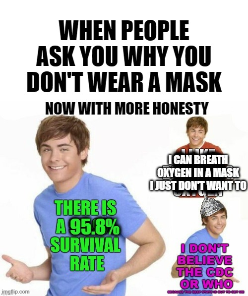 Fixed this for you.  I would hate for you to sound like an idiot or something. | WHEN PEOPLE ASK YOU WHY YOU DON'T WEAR A MASK | image tagged in i don't know,face mask,reasons to live,political meme,covid-19,trump supporters | made w/ Imgflip meme maker