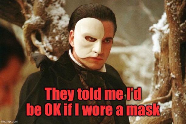 Phantom of the Opera | They told me I’d be OK if I wore a mask | image tagged in phantom of the opera | made w/ Imgflip meme maker