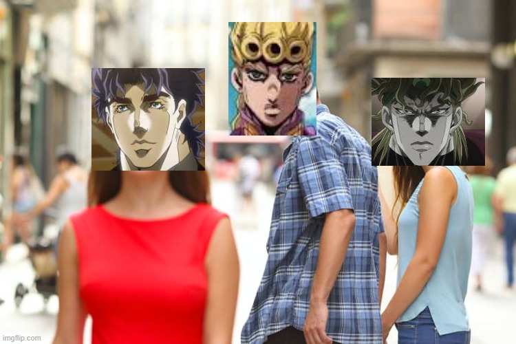 Giorno chooses best boy jonathan | image tagged in memes,distracted boyfriend | made w/ Imgflip meme maker